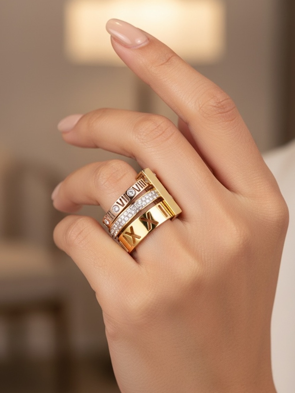 Elegant Gold Roman Numeral Stackable Ring - Women Jewelry